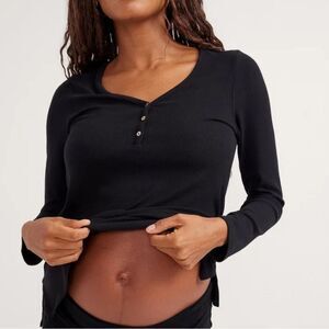 HATCH The Softest Rib Nursing‎ Henley Black Size 1 NWT in packaging